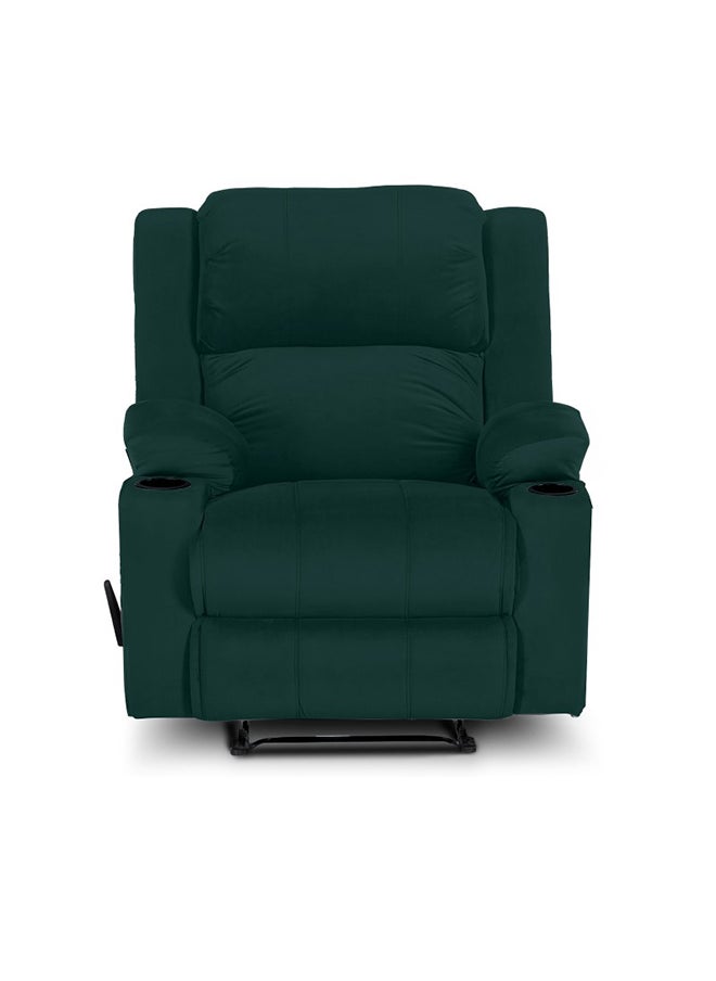 In-House - Lazy Troy Velvet Recliner Chair with Cups Holder - Dark Green - Image 1