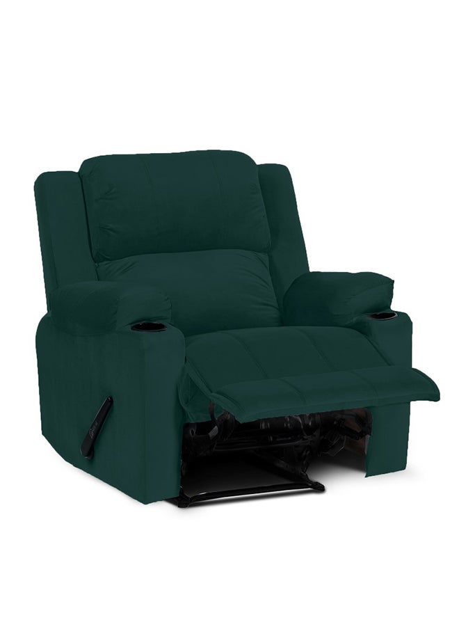 In-House - Lazy Troy Velvet Recliner Chair with Cups Holder - Dark Green - Image 1