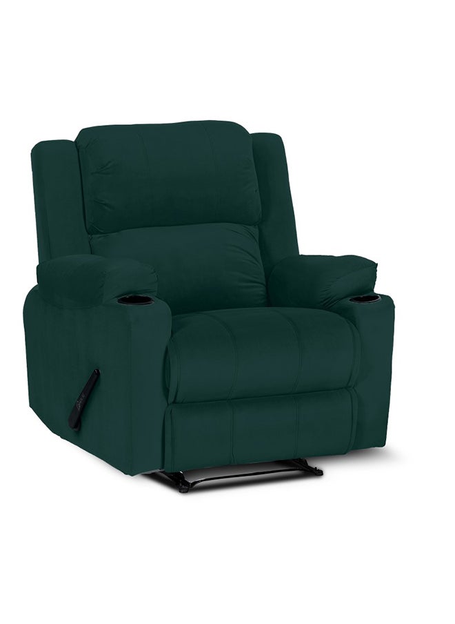 In-House - Lazy Troy Velvet Recliner Chair with Cups Holder - Dark Green - Image 1