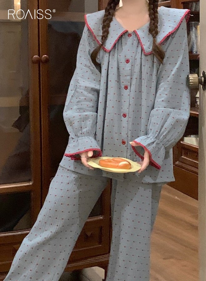 رويس طقم بيجامات منقط للنساء للربيع والخريف بأكمام طويلة مع كارديجان مفتوح بياقة لطيفة، مريح وقابل للارتداء لراحة المنزل في الخريف والشتاء - Image 2