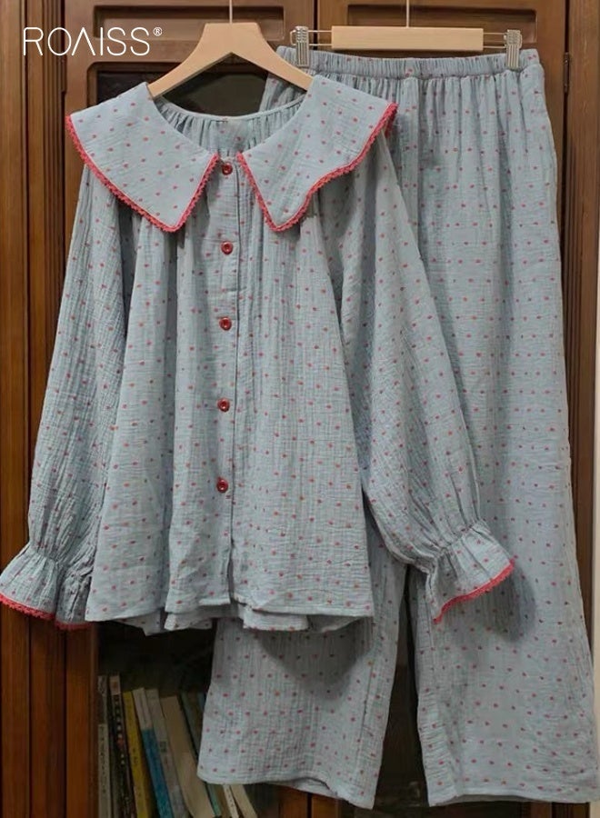 رويس طقم بيجامات منقط للنساء للربيع والخريف بأكمام طويلة مع كارديجان مفتوح بياقة لطيفة، مريح وقابل للارتداء لراحة المنزل في الخريف والشتاء - Image 3