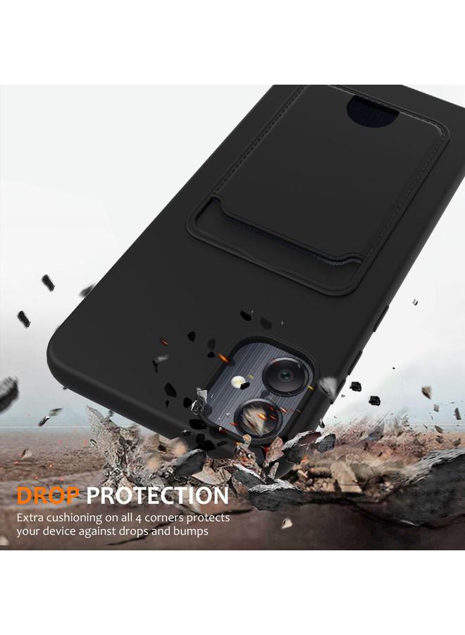 اس-توب جراب لهاتف Samsung Galaxy M05 / F05 مزود بحقيبة بطاقات مدمجة، جراب هاتف من السيليكون السائل بلون سادة مع حبل قصير - Image 2