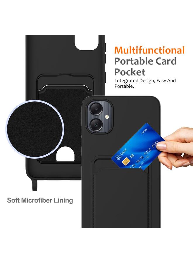 اس-توب جراب لهاتف Samsung Galaxy M05 / F05 مزود بحقيبة بطاقات مدمجة، جراب هاتف من السيليكون السائل بلون سادة مع حبل قصير - Image 3