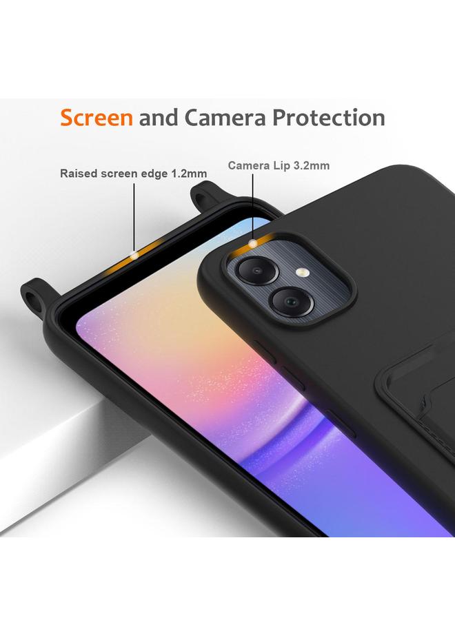 اس-توب جراب لهاتف Samsung Galaxy M05 / F05 مزود بحقيبة بطاقات مدمجة، جراب هاتف من السيليكون السائل بلون سادة مع حبل قصير - Image 4