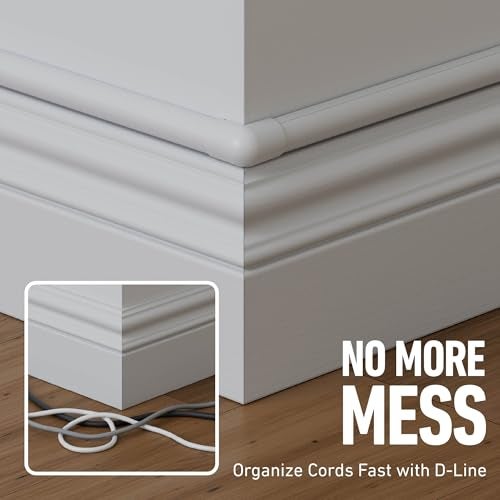 D-Line Half Round Cord Hider, Patented Cable Cover, Hide TV Wall Mount Wires, Raceway for Cords, Decorative Wire Covers, Paintable, Adhesive Cable Concealer, 10x 0.78in W x 0.39in H x 15.7in L, White - Image 5
