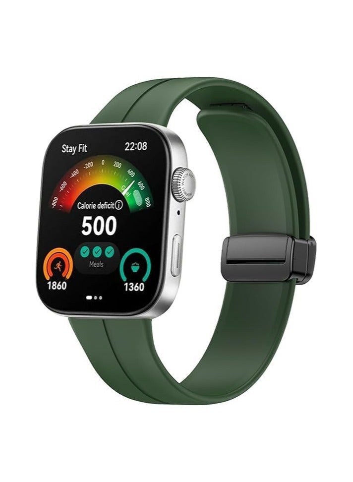 Band Compatible with Huawei Watch Fit 3 2024, Magnetic D-Buckle Breathable Silicone Magnetic Strap Replacement Silicone Strap for Huawei Watch Fit 3 Women Men(Green)