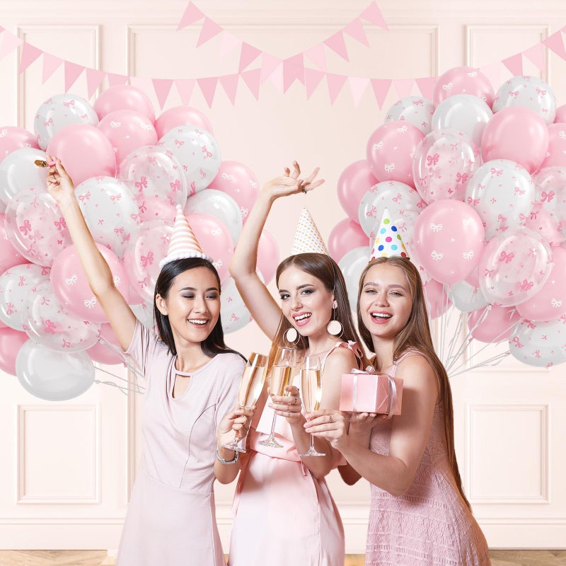 awenztech 60pcs Pink Bow Balloons 12inch with Pink White Clear Bow Balloons for Pink Coquette Wedding Baby Shower Birthday Party Decorations - Image 5