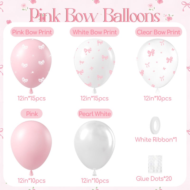 awenztech 60pcs Pink Bow Balloons 12inch with Pink White Clear Bow Balloons for Pink Coquette Wedding Baby Shower Birthday Party Decorations - Image 2