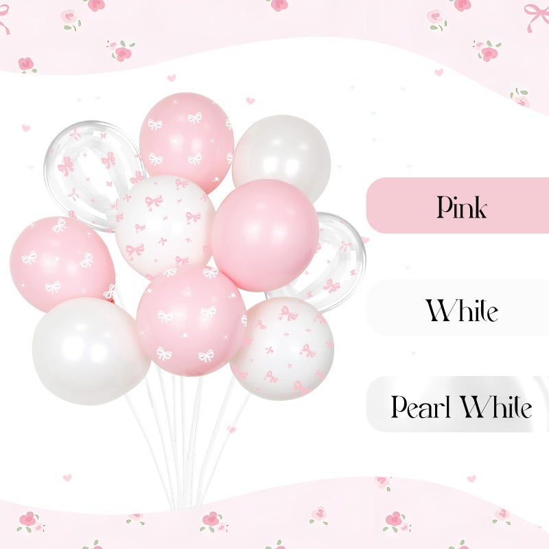 awenztech 60pcs Pink Bow Balloons 12inch with Pink White Clear Bow Balloons for Pink Coquette Wedding Baby Shower Birthday Party Decorations - Image 4