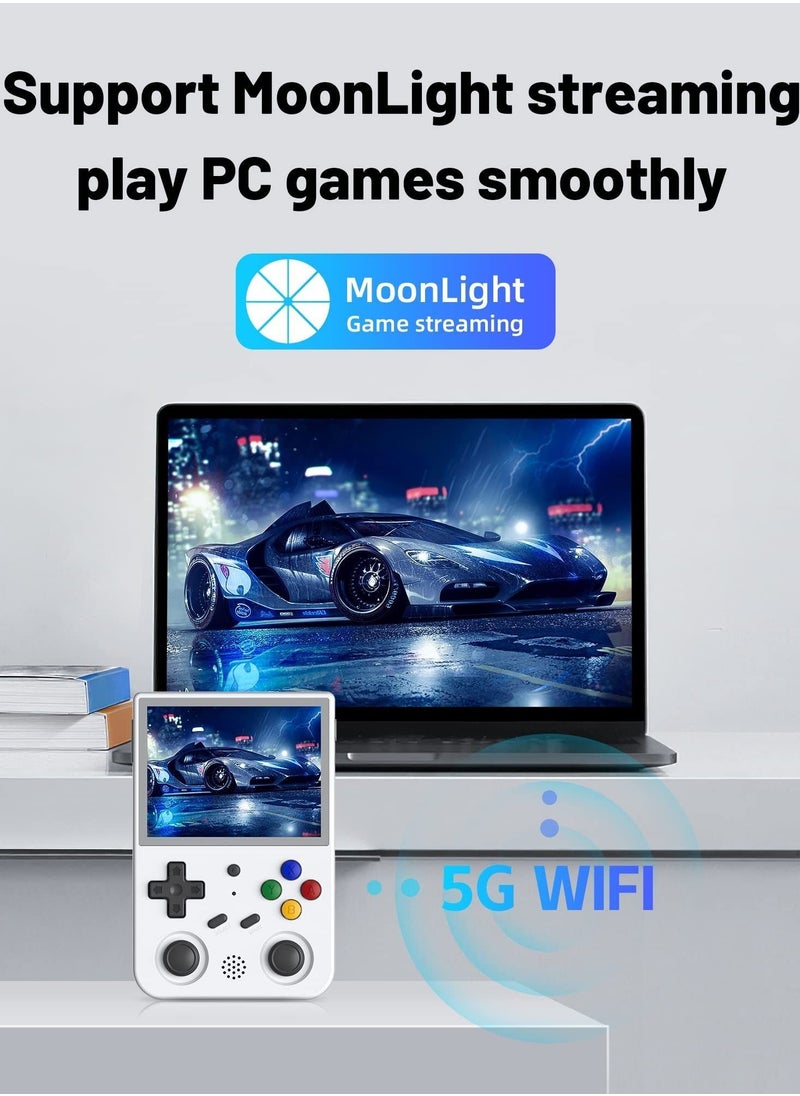 ماركة غير محددة - جهاز ألعاب محمول RG353V بنظامي تشغيل مزدوجين Android 11 و Linux، يأتي مع بطاقة TF سعة 64 جيجابايت مُثبتة مُسبقًا بها 4452 لعبة، ويدعم الواي فاي 5G والبلوتوث 4.2 (اللون: أبيض) - Image 1