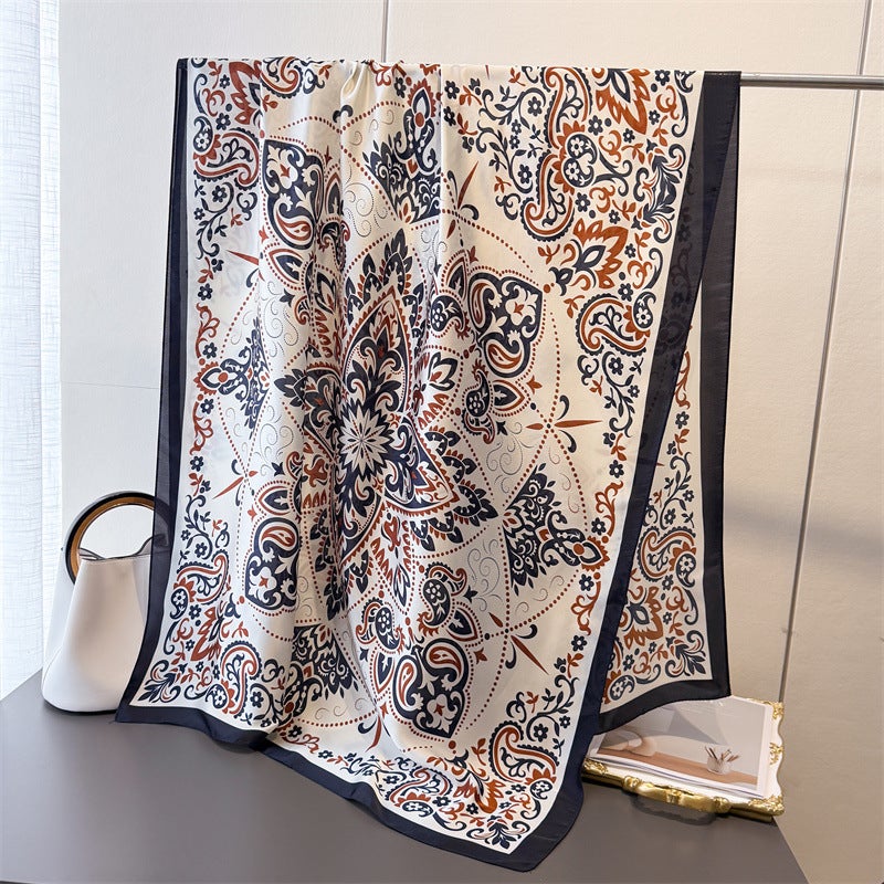 2025 New Spring and Summer Thin Imitation Silky Brocade Scarf Long Scarf Silky Printed Shawl All-match Headscarf Scarf - Image 3