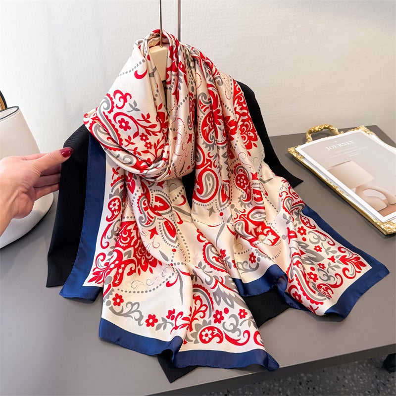 2025 New Spring and Summer Thin Imitation Silky Brocade Scarf Long Scarf Silky Printed Shawl All-match Headscarf Scarf - Image 4