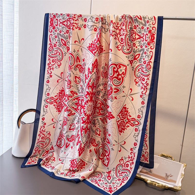 2025 New Spring and Summer Thin Imitation Silky Brocade Scarf Long Scarf Silky Printed Shawl All-match Headscarf Scarf - Image 5