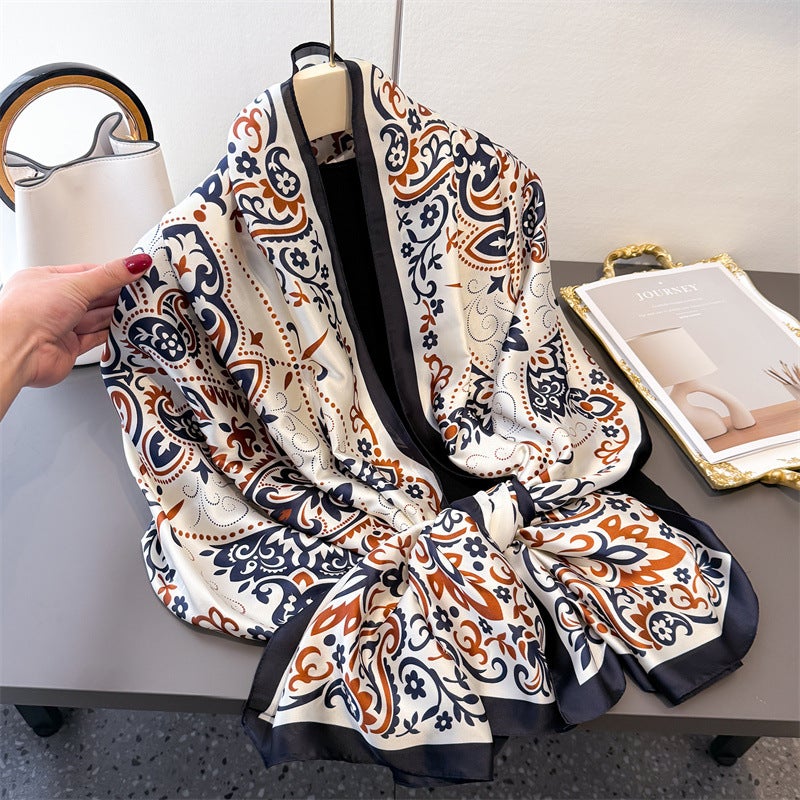 2025 New Spring and Summer Thin Imitation Silky Brocade Scarf Long Scarf Silky Printed Shawl All-match Headscarf Scarf - Image 2
