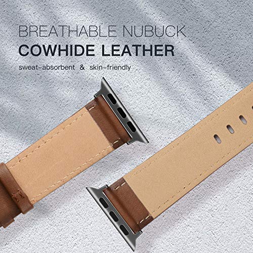 EDIMENS Leather Bands Compatible with Apple Watch 46mm 45mm 44mm 42mm(Series 1 2 3) Band Men Women, Vintage Genuine Leather Wristband Replacement Band Compatible for Apple Watch iwatch Series 10 9 8 7 6 5 4 SE2 SE - Image 4
