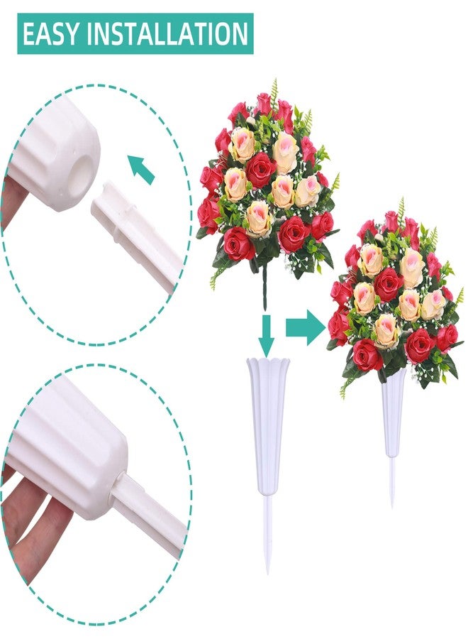 Lodou Artificial Cemetery Flowers,Set of 2 Grave Decorations Roses, Tombstone Memorial Bouquet with Vase for Grave Arrangementss (2, red & Beige) - Image 4