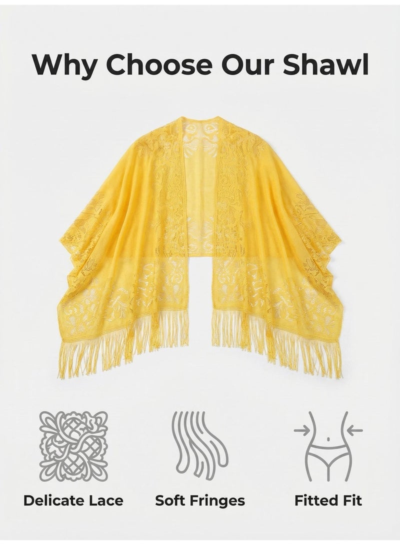 V.nice Elegant Lace Shawl with Tassels – Women’s Evening Wedding Party Wrap, Long & Lightweight - Image 3