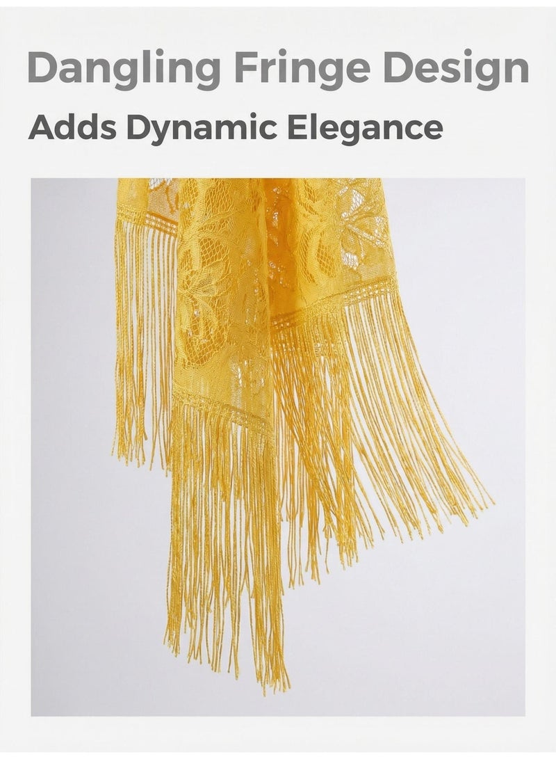 V.nice Elegant Lace Shawl with Tassels – Women’s Evening Wedding Party Wrap, Long & Lightweight - Image 4