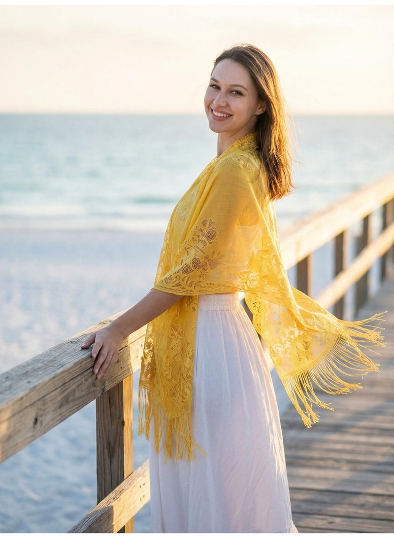 V.nice Elegant Lace Shawl with Tassels – Women’s Evening Wedding Party Wrap, Long & Lightweight - Image 5