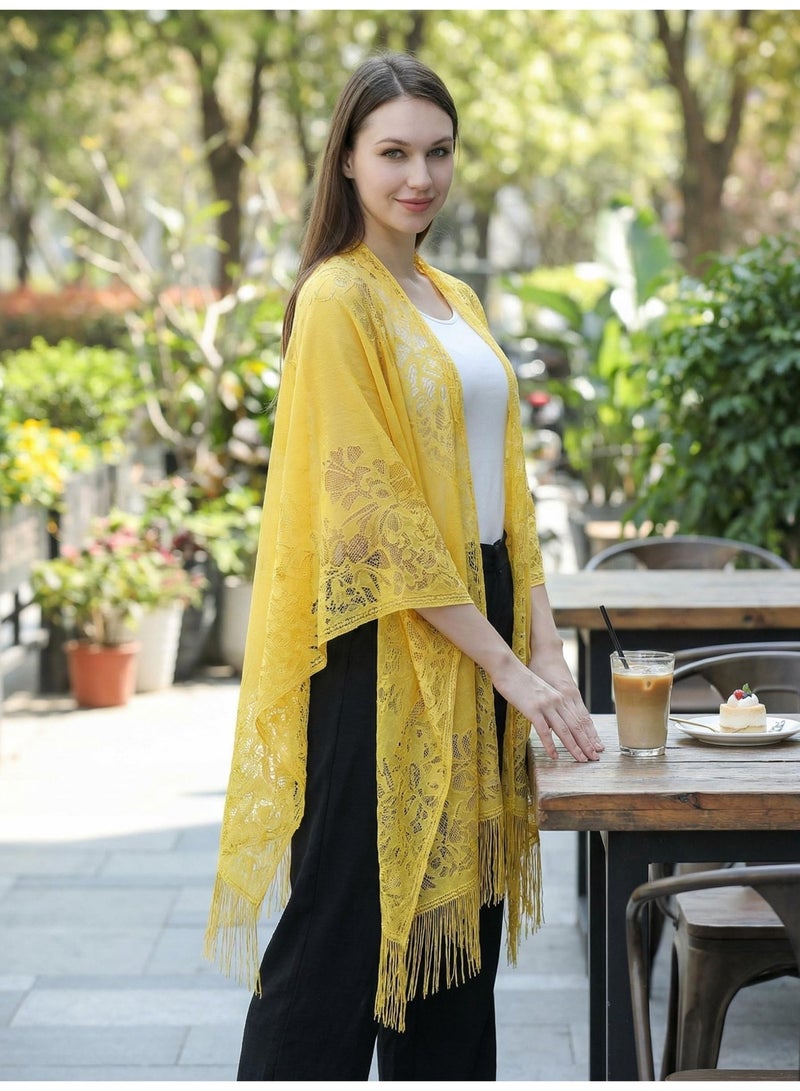 V.nice Elegant Lace Shawl with Tassels – Women’s Evening Wedding Party Wrap, Long & Lightweight - Image 1
