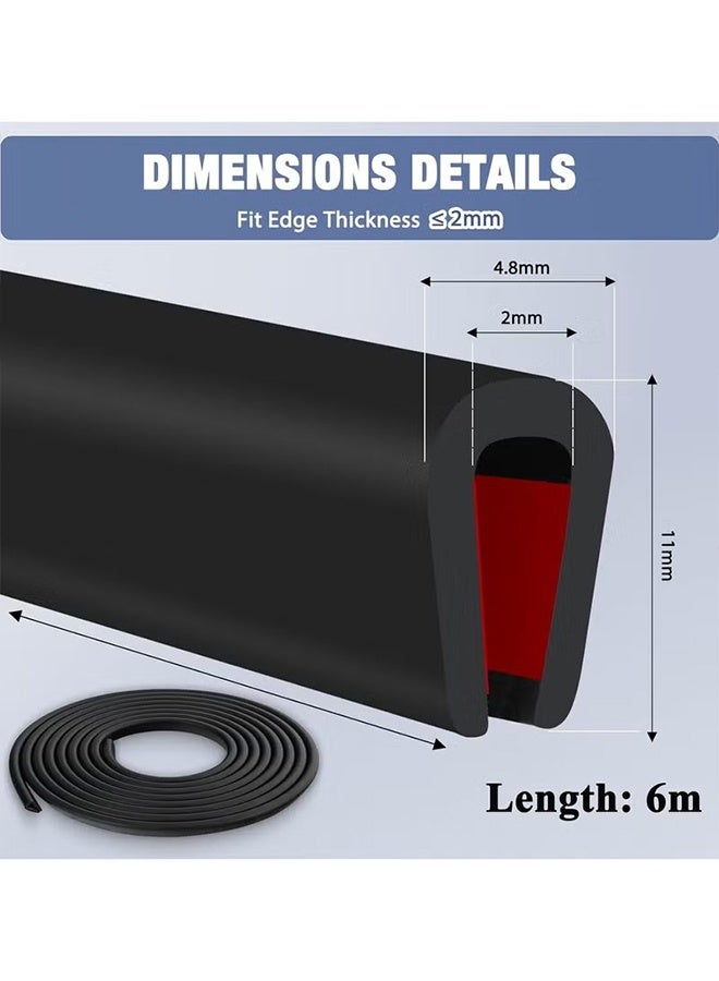 Rubber Edging Trim 6 M Self Adhesive U Shaped Rubber Edging Car Door Edge Protector Rubber Seal Glass Edge Trim Sheet Metal Edging Strip Rubber Edge Protection - Image 2