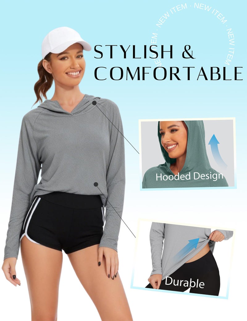 Kinglaman 4 Pack Women's Sun Protection UPF 50+ Hoodie SPF Long Sleeve Hiking Fishing UV Athletic Shirts Lightweight 1 Grey 1 Heather Grey 1 Dark Green 1 Green Large - Image 4