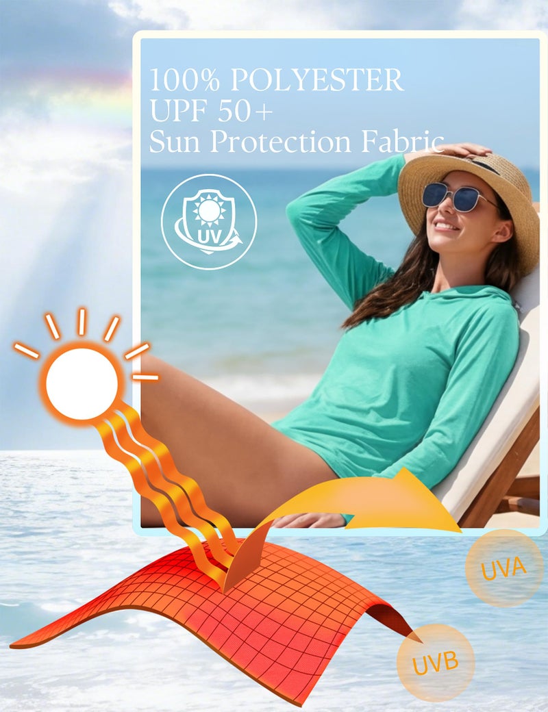 Kinglaman 4 Pack Women's Sun Protection UPF 50+ Hoodie SPF Long Sleeve Hiking Fishing UV Athletic Shirts Lightweight 1 Grey 1 Heather Grey 1 Dark Green 1 Green Large - Image 3