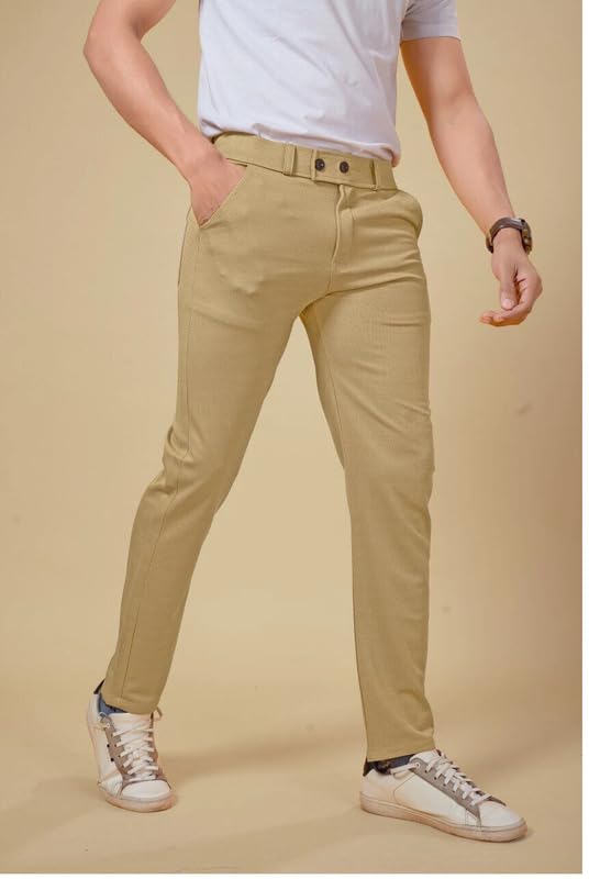 NoseQueen Men's Slim Fit Cargo Trousers | Stretchable Formal Men Trousers | Stylish Slim Fit Trouser for Men | Polycotton Knitted Fabric Pant for Man - Image 4