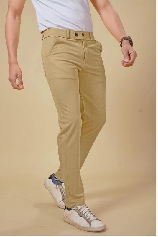 NoseQueen Men's Slim Fit Cargo Trousers | Stretchable Formal Men Trousers | Stylish Slim Fit Trouser for Men | Polycotton Knitted Fabric Pant for Man - Image 2