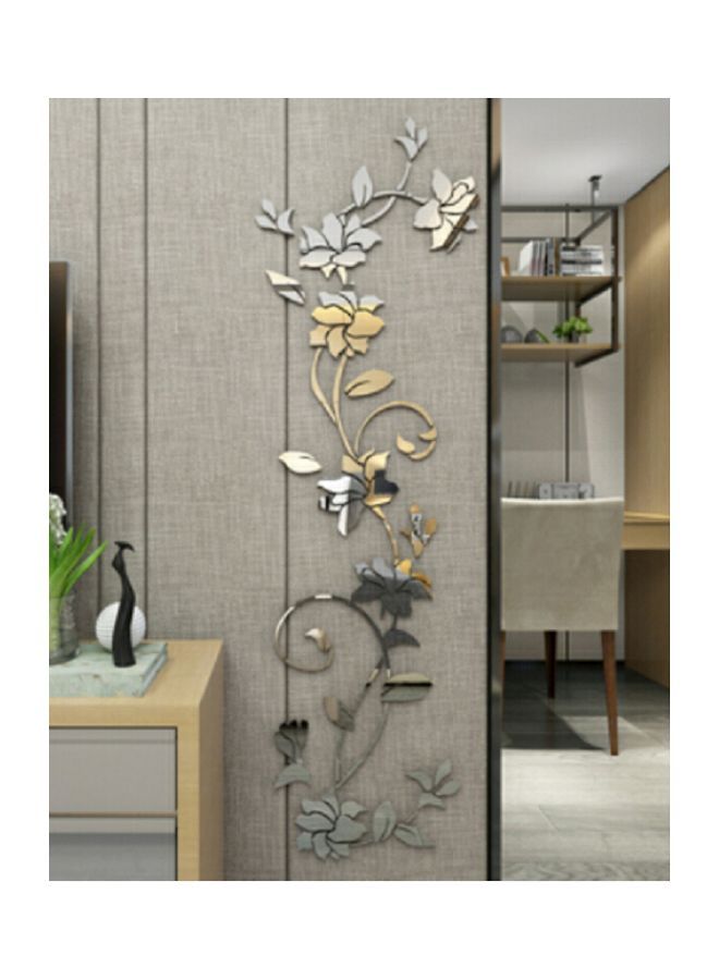 NIBEMINENT 3D Floral Acrylic Wall Sticker Silver 180x54cm