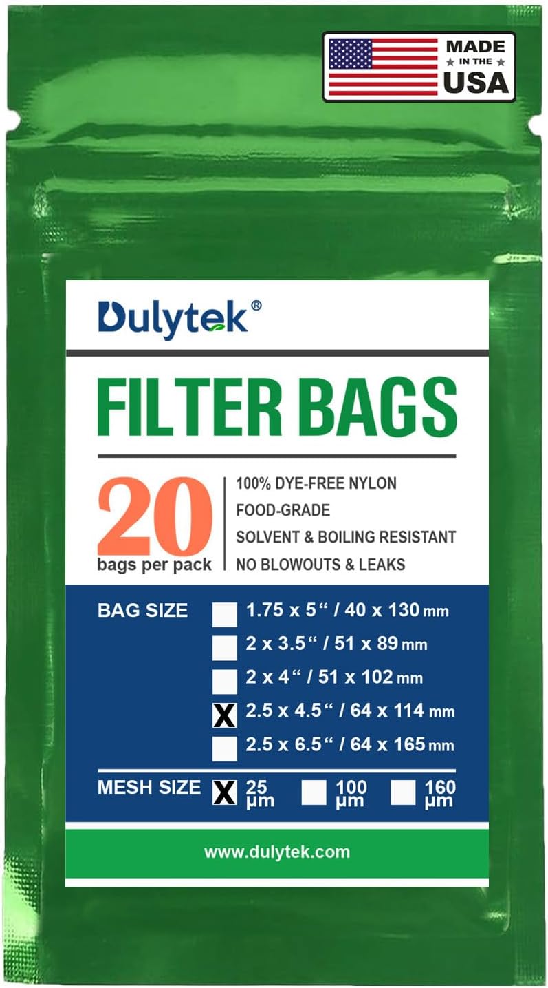 Premium Nylon 20 Pcs Filter Bags, 25 Micron, 2.5" x 4.5", Double-Stitching, Zero Blowouts, Made in The USA