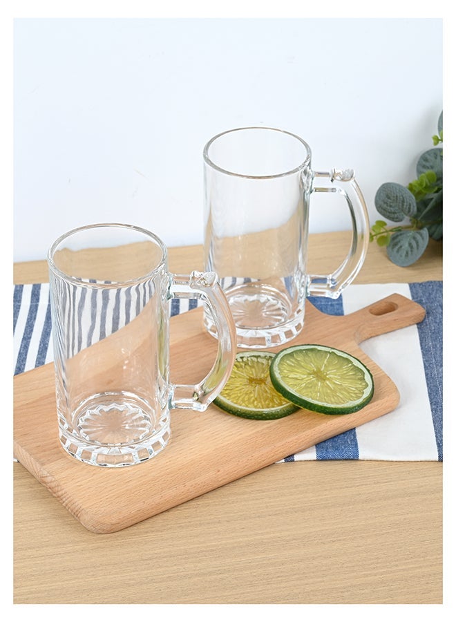 Ollieroo Set of 2 470ml Beer Stein Mugs, German Clear Large Tall Beer Glasses With Handle, Beer Glasses For Freezer, Beer Cups Drinking Glasses - Image 1