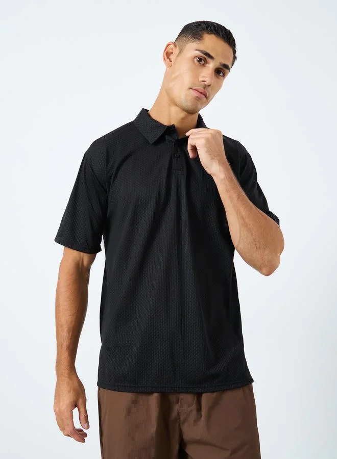 Regular Fit Textured Polo with Button Placket