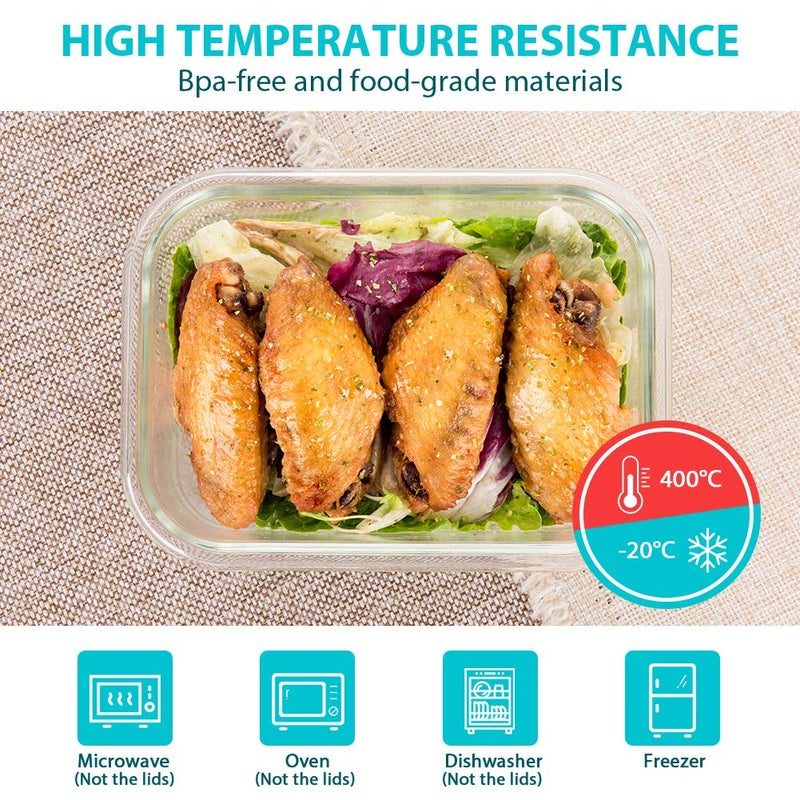 Bayco Glass Food Storage Containers with Lids, [24 Piece] Meal Prep, Airtight Bento Boxes, Leak Proof (12 lids & 12 Containers) - Blue - Image 3