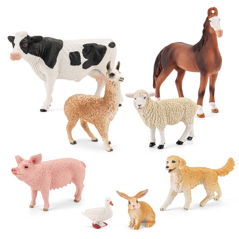 THINKBAY 8PCS Farm Animals Toys for Kids ToddlersRealistic Plastic Farm Animal Figurines Barn Toys with Marwari HorseCowRabbitDogSheepPigAlpacaGoose Preschool Toy Birthday Gift for Boys Girls - Image 3