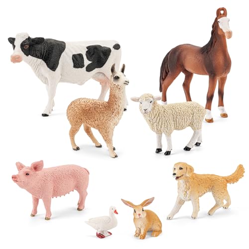THINKBAY 8PCS Farm Animals Toys for Kids ToddlersRealistic Plastic Farm Animal Figurines Barn Toys with Marwari HorseCowRabbitDogSheepPigAlpacaGoose Preschool Toy Birthday Gift for Boys Girls - Image 1