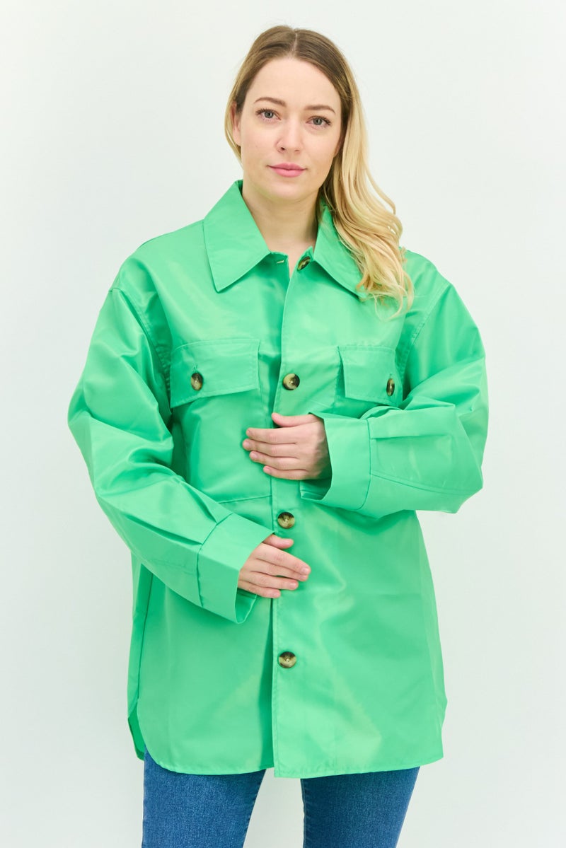 Asos Design Women Solid Jacket Shirt, Green  - Image 1