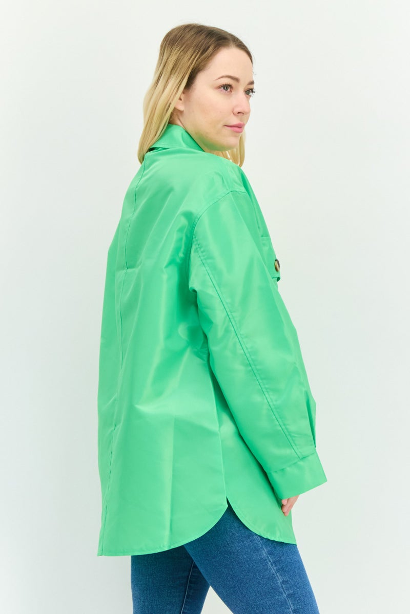 Asos Design Women Solid Jacket Shirt, Green  - Image 3