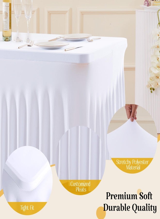HB HBB MAGIC 4 Pack White Spandex Table Covers & Table Skirt for 6FT Rectangle Tables - Fitted 6 Foot Stretch Fabric Tablecloth with Pleats, Wrinkle Free for Weddings, Parties, Craft Fairs & Folding Tables - Image 5