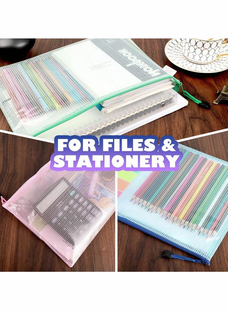 Excefore - Mesh Zipper Pouch Document Bag, Letter Size/A4 Size Zip File Folders, Waterproof Plastic Envelopes Folders, for School Office Supplies, Travel Storage Bags, File Pockets, 5 Colors - Image 1