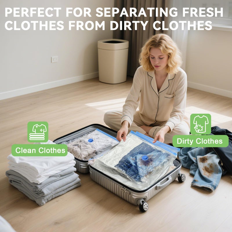 Mapambo 15 Pack Vacuum Seal Bags for Clothing Travel with -60000Pa USB Pump, Save 80% of Space for Clothes (15 Combo) - Image 4