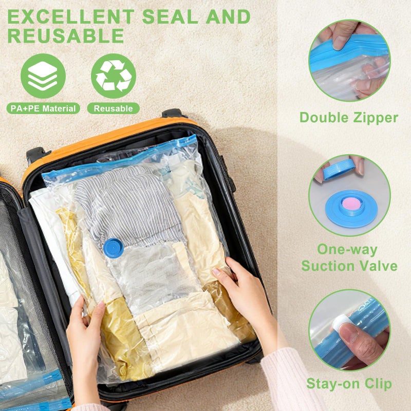 Mapambo 15 Pack Vacuum Seal Bags for Clothing Travel with -60000Pa USB Pump, Save 80% of Space for Clothes (15 Combo) - Image 3