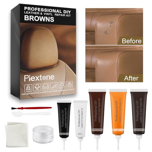 Plextone DIY for Small Leather Repair and Vinyl Repair Kit - Patch Leather and Vinyl with Ease for Car Seats, Shoes, Couches, Repair and More. (Brown) - Image 1