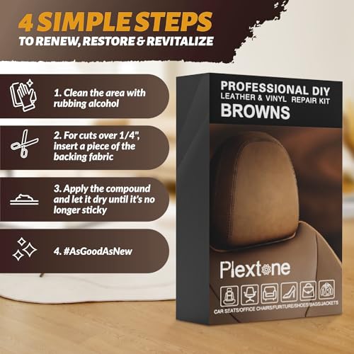 Plextone DIY for Small Leather Repair and Vinyl Repair Kit - Patch Leather and Vinyl with Ease for Car Seats, Shoes, Couches, Repair and More. (Brown) - Image 2