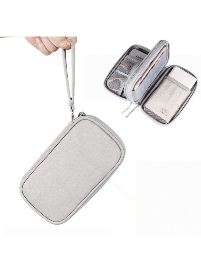Large Double-Layer Cable Organizer Bag, Digital Accessories Organizer, Cable & Charger Protective Case, Travel-Friendly Portable Bag—Suitable for Headphones, Power Banks, USB Hard Drives, and SD Cards (Gray) - Image 3