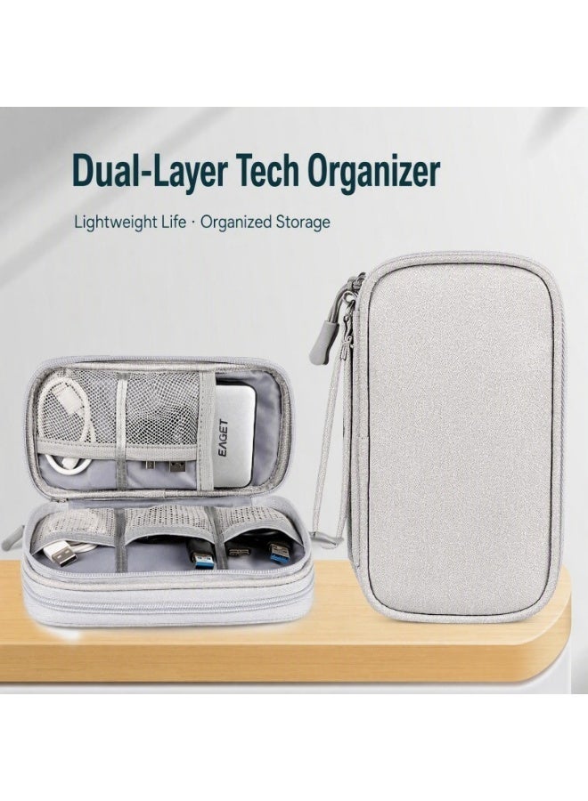 Large Double-Layer Cable Organizer Bag, Digital Accessories Organizer, Cable & Charger Protective Case, Travel-Friendly Portable Bag—Suitable for Headphones, Power Banks, USB Hard Drives, and SD Cards (Gray) - Image 1