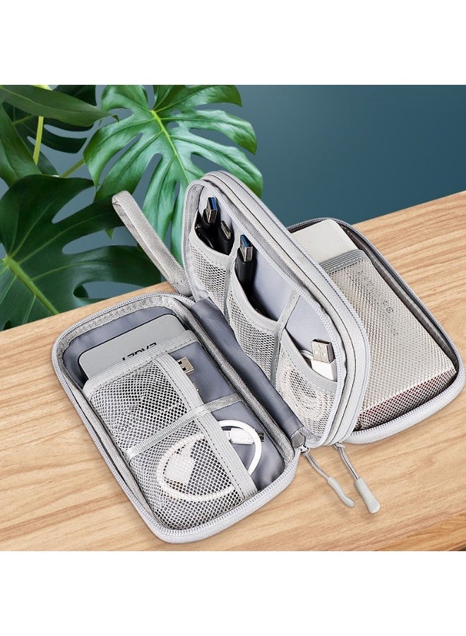 Large Double-Layer Cable Organizer Bag, Digital Accessories Organizer, Cable & Charger Protective Case, Travel-Friendly Portable Bag—Suitable for Headphones, Power Banks, USB Hard Drives, and SD Cards (Gray) - Image 2
