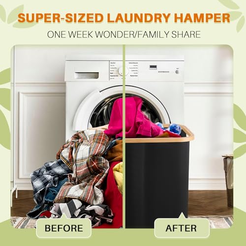 Bathola Laundry Hamper with Lid, 160L Dirty Clothes Hamper for Laundry Basket 3 Section, Extra Large Laundry Sorter Hamper 3 Compartment with Removable Inner Bags & Labels, Black - Image 2