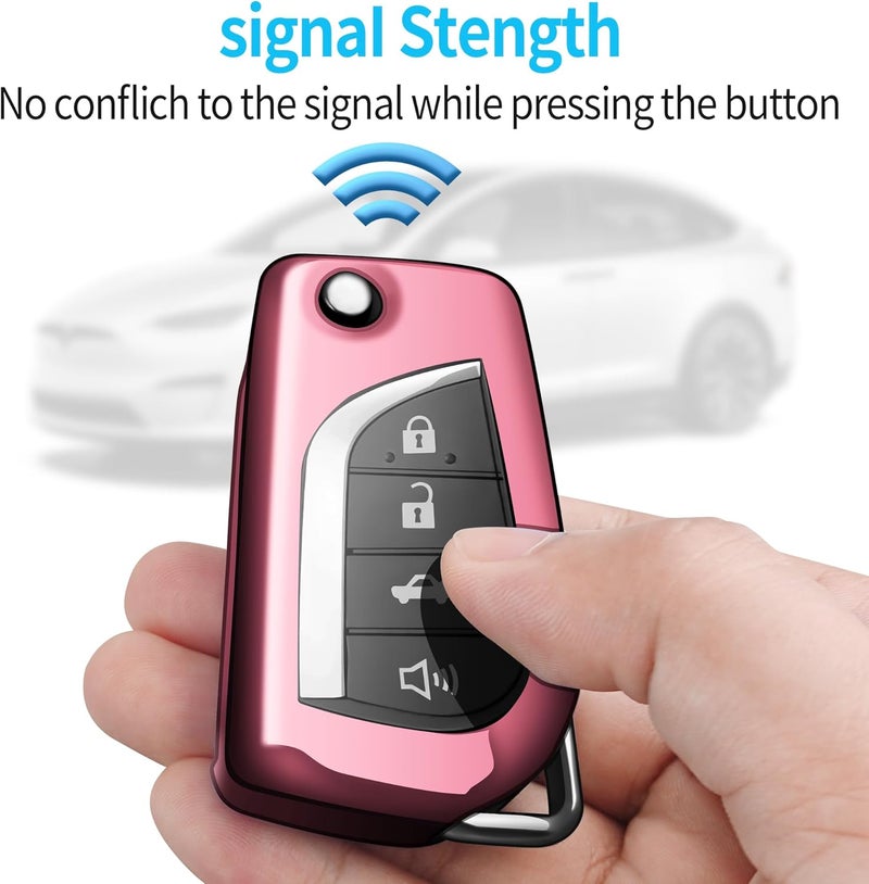 Autophone Pink TPU Key Fob Cover with Keychain for Toyota Models - Image 5
