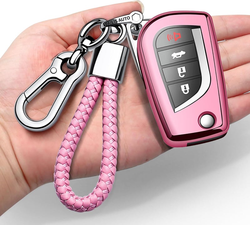 Autophone Pink TPU Key Fob Cover with Keychain for Toyota Models - Image 1